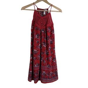 Speechless Dress Women Small Spaghetti Strap Sundress Crochet Red Floral‎ Boho